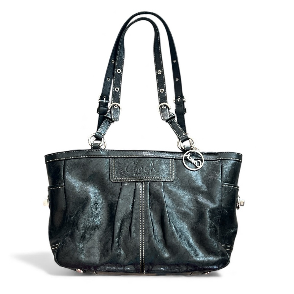 Coach east west gallery Black shiny Leather Shoulder Bag